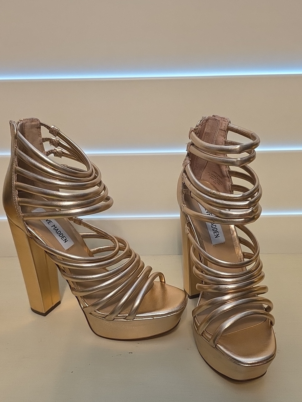 Steve Madden Metallic Gold Multi-Strap Platform Heels